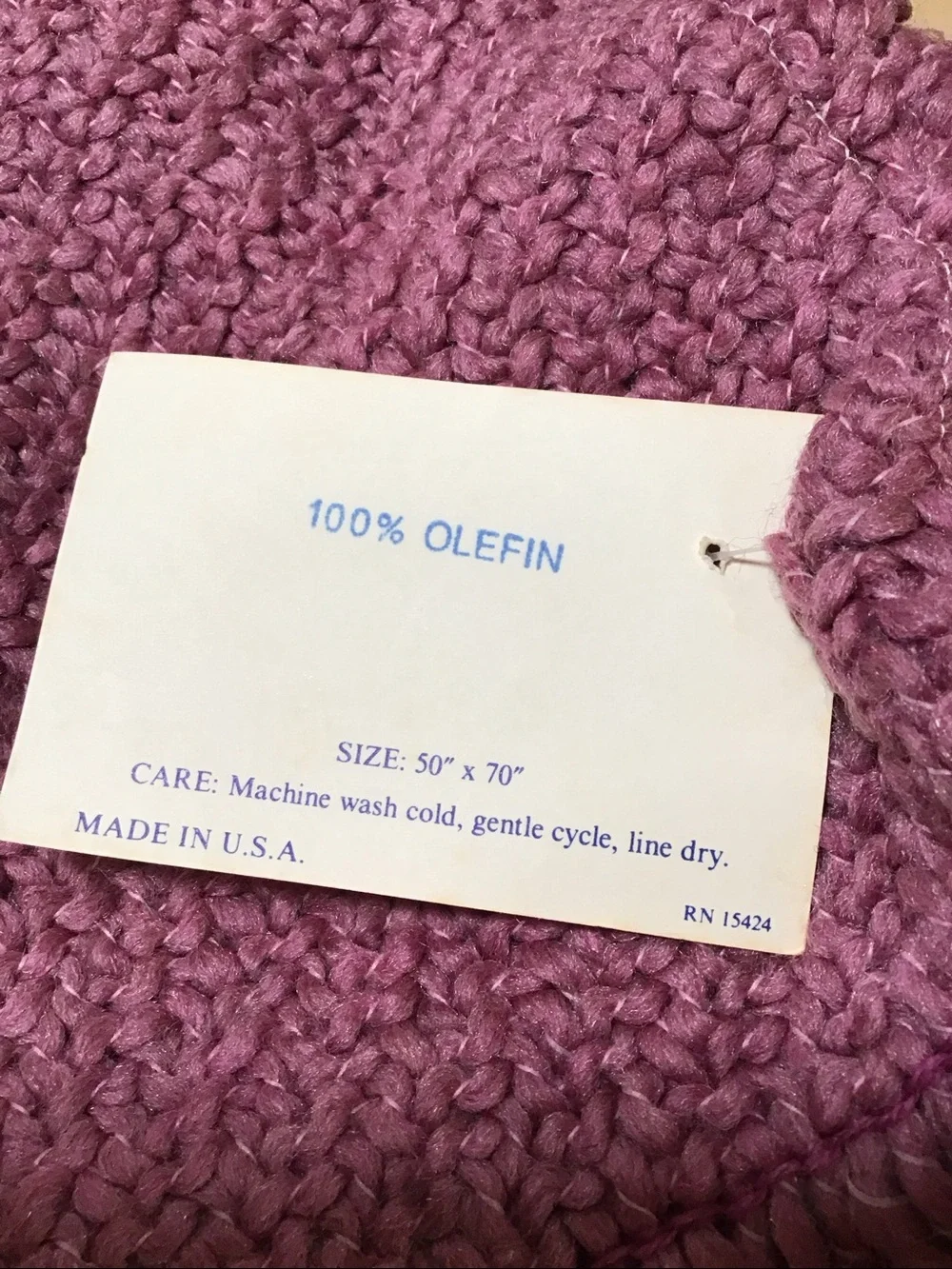 Vintage Granite Mills 100% Olefin Dusty Pink Purple Fringed Knit Throw Blanket